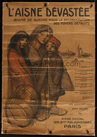 1g076 L'AISNE DEVASTEE linen French WWI war poster '19 art by Theophile Alexandre Steinlen!