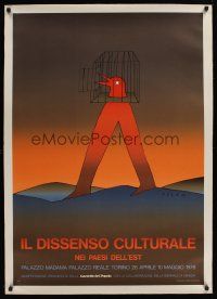 1g108 IL DISSENSO CULTURALE NEI PAESI DELL'EST linen Italian museum poster '78 cool art by Folon!