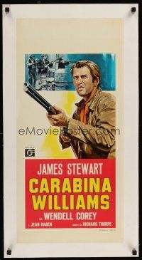 1g255 CARBINE WILLIAMS linen Italian locandina R64 different art of James Stewart with rifle!