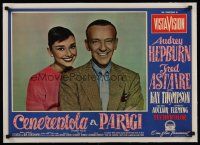 1g247 FUNNY FACE linen horizontal Italian photobusta '57 smiling Audrey Hepburn & Fred Astaire!