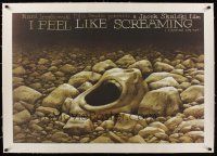 1g169 I FEEL LIKE SCREAMING linen Polish commercial poster '90 art of screaming face in rocks!