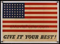 1g086 GIVE IT YOUR BEST! linen WWII war poster '42 full-bleed image of American flag with 48 stars!