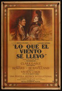 1h071 GONE WITH THE WIND Argentinean '39 best art of Clark Gable & Vivien Leigh, all time classic!