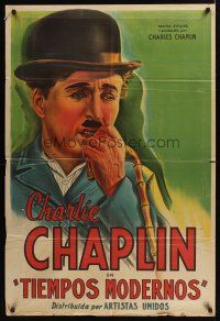 1h090 MODERN TIMES Argentinean '36 wonderful completely different close up art of Charlie Chaplin!