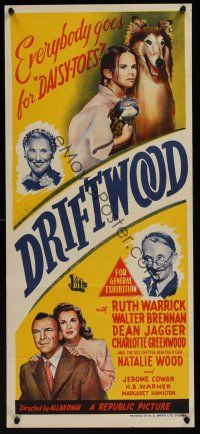 1h025 DRIFTWOOD Aust daybill '47 stone litho of adorable young Natalie Wood as Daisy-Toes!