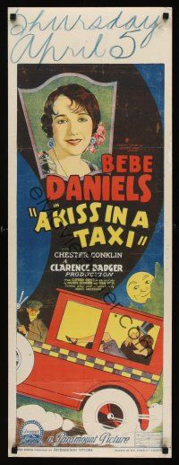 1h246 KISS IN A TAXI long Aust daybill '27 stone litho of Bebe Daniels by Richardson Studio!