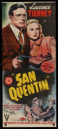 1h041 SAN QUENTIN Aust daybill '47 different stone litho of Lawrence Tierney & Marian Carr!