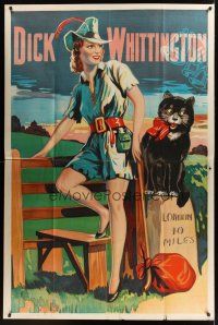 1h232 DICK WHITTINGTON stage play English 40x60 '30s cool stone litho of sexy female lead & cat!