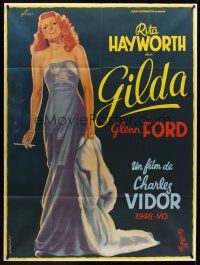 1h193 GILDA French 1p R72 art of sexy Rita Hayworth full-length in sheath dress by Boris Grinsson!