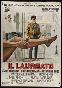 1h133 GRADUATE Italian 1p '68 classic image of Dustin Hoffman & Anne Bancroft's sexy leg!