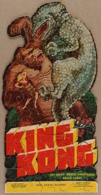 1h163 KING KONG jigsaw puzzle '33 150 pieces, great image of Kong holding Wray & fighting dinosaur!