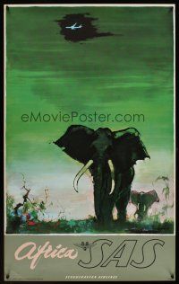 1j148 AFRICA SAS Danish travel poster '60s Scandinavian Airlines, art of elephants by Otto Nielsen!