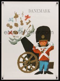 1j155 DANEMARK Danish travel poster '67 artwork of toy soldier by cannon firing Danish symbols!