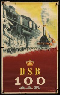 1j157 DSB 100 AAR Danish travel poster '47 cool train artwork by Aage Rasmussen!