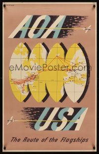 1j181 AMERICAN OVERSEAS AIRLINES English travel poster 1950 Route of the Flagships, Lewitt-Him art!