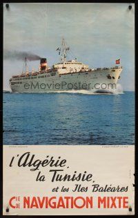 1j176 CIE NAVIGATION MIXTE French travel poster '50s photo of cruise ship in the Mediterranean!