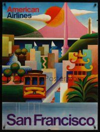 1j186 AMERICAN AIRLINES SAN FRANCISCO travel poster '70s great colorful artwork of landmarks!