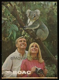 1j182 BOAC English travel poster '70s fly to Australia and see a koala bear eat eucalyptus!