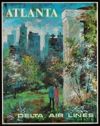 1j189 DELTA AIRLINES: ATLANTA travel poster '70s wonderful colorful art by Jack Laycox!