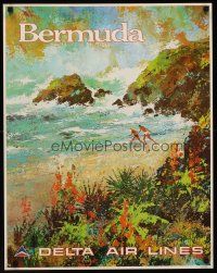 1j190 DELTA AIRLINES: BERMUDA travel poster '70s Jack Laycox artwork of the beach!