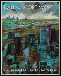 1j192 DELTA AIRLINES: DALLAS/FORT WORTH travel poster '70s art of the city & airport by Jack Laycox!