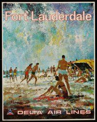 1j194 DELTA AIRLINES: FORT LAUDERDALE travel poster '70s artwork of the beach by Jack Laycox!