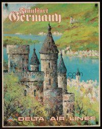 1j195 DELTA AIRLINES: FRANKFURT GERMANY travel poster '70s wonderful castle art by Jack Laycox!