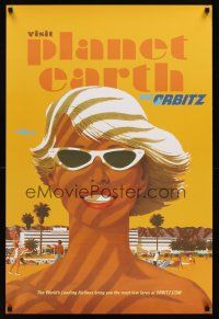 1j201 VISIT PLANET EARTH VIA ORBITZ travel poster '00s artwork of sexy blonde on the beach!