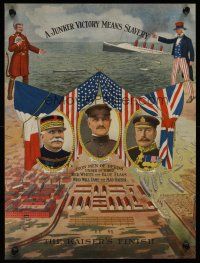 1j138 KAISER'S FINISH WWI war poster '18 art of Uncle Sam vs devillish Kaiser plus lots more!