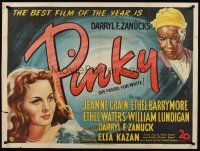 1k193 PINKY British quad '49 Elia Kazan directed, art of Jeanne Crain & Ethel Waters!