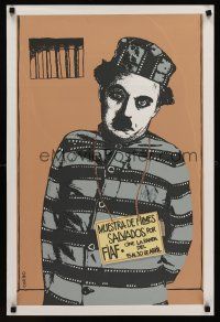 1k083 MUESTRA DE FILMES SALVADOS POR FIAF Cuban '90 Coll silkscreen art of Chaplin in prison!