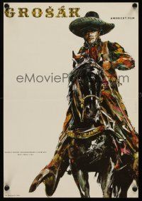 1k359 APPALOOSA Czech 11x16 '70 Bidlo art of Marlon Brando on horseback in western action!