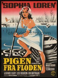 1k117 WOMAN OF THE RIVER Danish '55 La Donna del fiume, sexy art of Sophia Loren in boat!