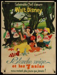 1k483 SNOW WHITE & THE SEVEN DWARFS French 23x32 R62 Walt Disney animated cartoon fantasy classic!