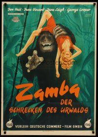 1k039 ZAMBA German '51 Jon Hall, great Engel art of giant African ape carrying sexy June Vincent!