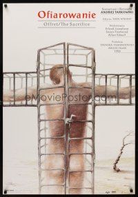 1k445 SACRIFICE Polish 27x38 '86 Andrei Tarkovsky's Offret, Kowalik art of man in cross cage!