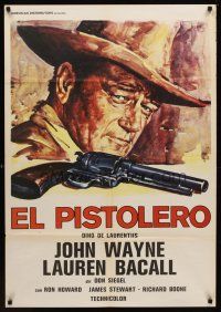 1k060 SHOOTIST ItalSpan 1sh '76 cool different artwork of cowboy John Wayne & revolver!