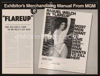 1p167 FLAREUP pressbook '70 most men want super sexy Raquel Welch, but one man wants to kill her!