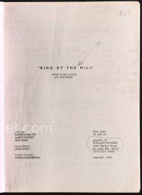 1p208 KING OF THE HILL third draft script June 15, 1992, screenplay by Steven Soderbergh!