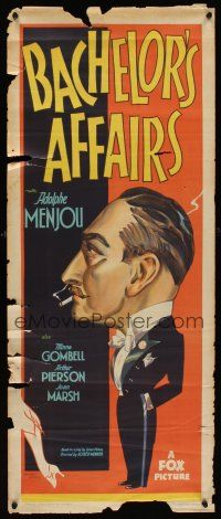 1r010 BACHELOR'S AFFAIRS long Aust daybill '32 cool Campbell stone litho art of Adolphe Menjou!