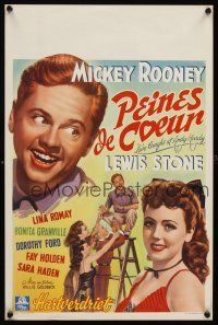 1r695 LOVE LAUGHS AT ANDY HARDY Belgian '47 wonderful artwork of Mickey Rooney with sexy girls!