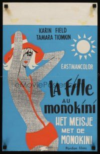 1r632 DAS MADCHEN MIT DEM MINI Belgian/Danish '65 great sexy art of girl in monokini!