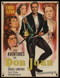 1r172 ADVENTURES OF DON JUAN French 23x32 R60s different full-length art of Errol Flynn by Allard!