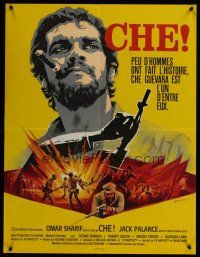 1r178 CHE French 23x32 '69 art of Omar Sharif as Guevara, Jack Palance as Fidel Castro!