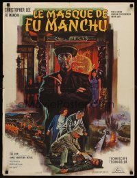 1r184 FACE OF FU MANCHU French 23x32 '66 art of Asian villain Christopher Lee by Jean Mascii!
