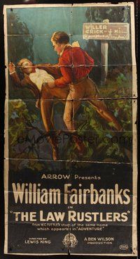 1s139 LAW RUSTLERS 3sh '23 stone litho of William Fairbanks beating up guy by cool sign!