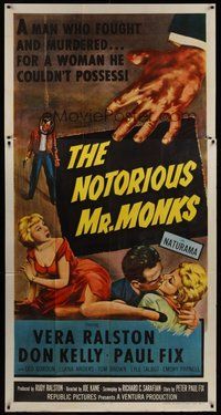 1s145 NOTORIOUS MR. MONKS 3sh '58 a man who fought and murdered for a woman he couldn't possess!