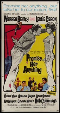 1s149 PROMISE HER ANYTHING 3sh '66 art of Warren Beatty w/fingers crossed & pretty Leslie Caron!