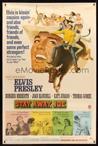 1s355 STAY AWAY JOE 40x60 '68 McGinnis art of Elvis Presley riding bull with lots of sexy girls!