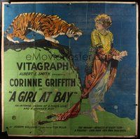 1s081 GIRL AT BAY 6sh '19 stone litho of suspected murderer Corinne Griffith facing down tiger!